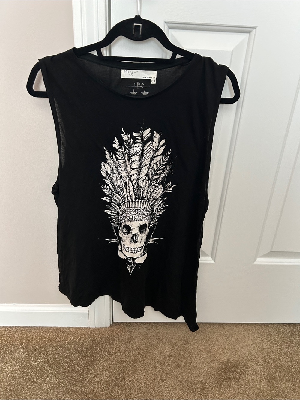 Black Skull & Feather Muscle Tank Top
